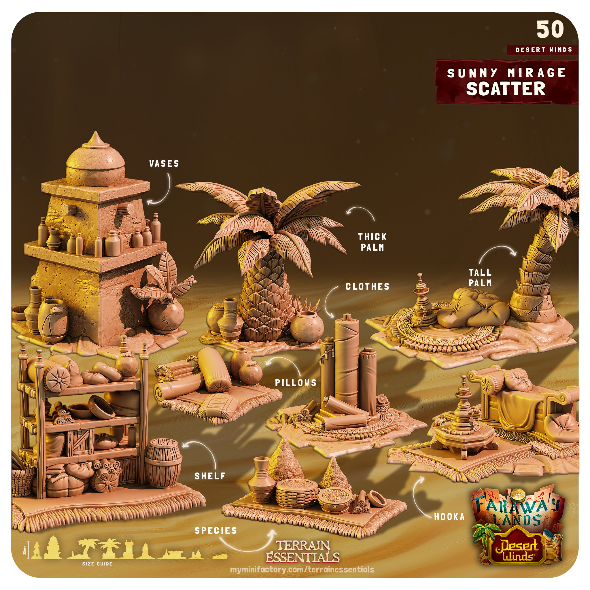 3D Printed Cast n Play Sunny Mirage Scatter Desert Winds Terrain Set 28mm 32mm D&D (Online Only)