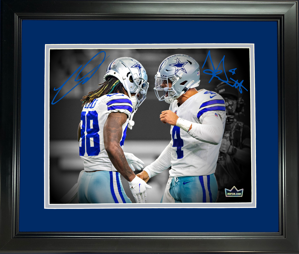 Framed Dak Prescott CeeDee Lamb Dallas Cowboys Dual Facsimile Laser Engraved Signature Auto 11"x14" Football Photo HOFSM Holo (ONLINE ORDER ONLY)