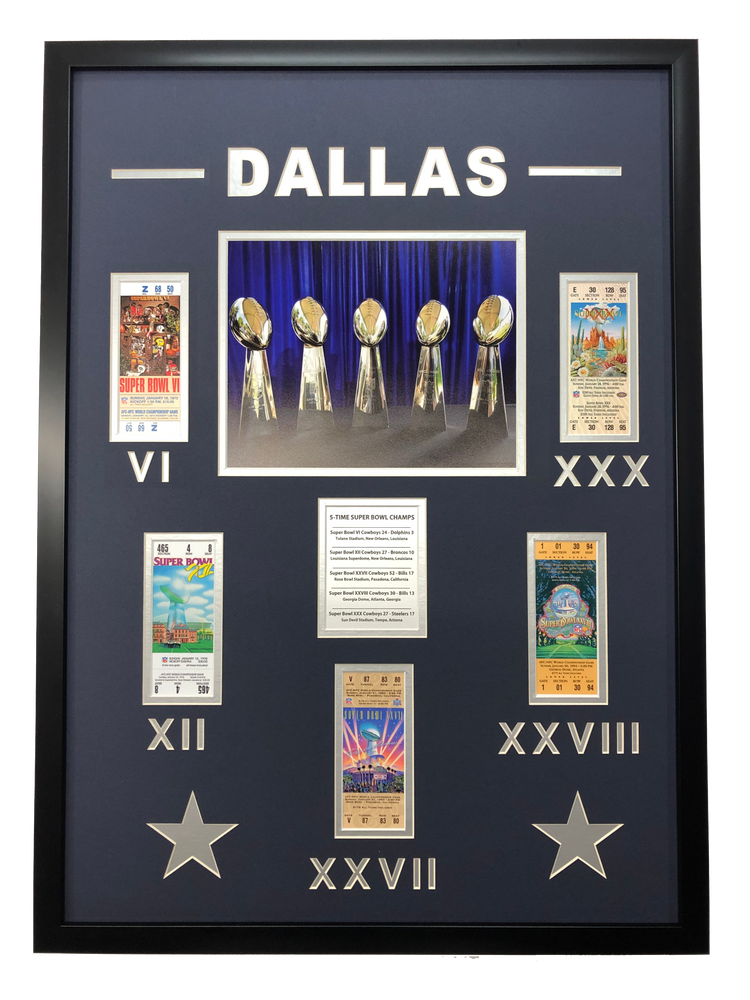 Framed Dallas Cowboys 5x Super Bowl Champions Replica Ticket 20x18 Football Photo Professionally Matted (ONLINE ORDER ONLY)