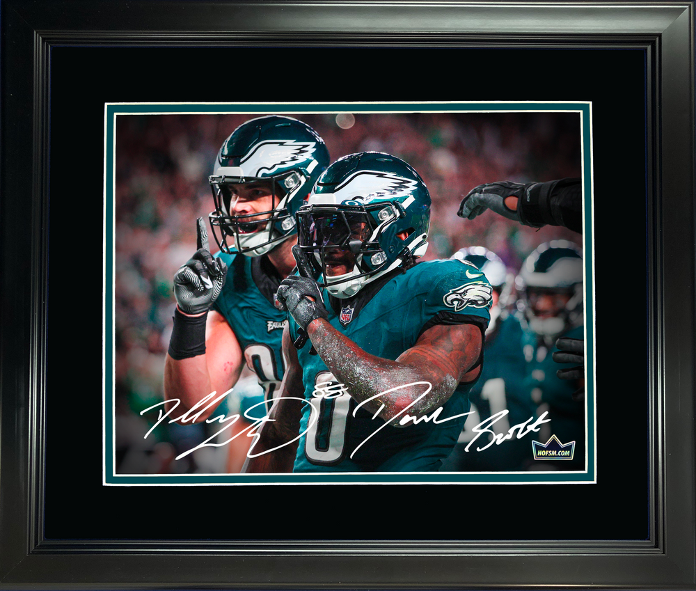 Framed Dallas Goedert & D'Andre Swift Dual Facsimile Laser Engraved Signature Auto Philadelphia Eagles 11"x14" Football Photo HOFSM Holo (ONLINE ORDER ONLY)