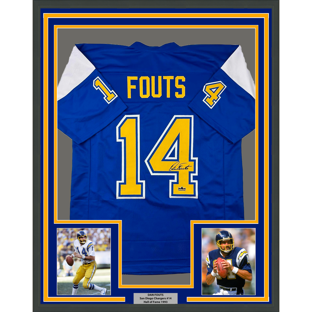 Framed Facsimile Autographed Dan Fouts 35x39 San Diego Blue Reprint Laser Auto Football Jersey (ONLINE ORDER ONLY)