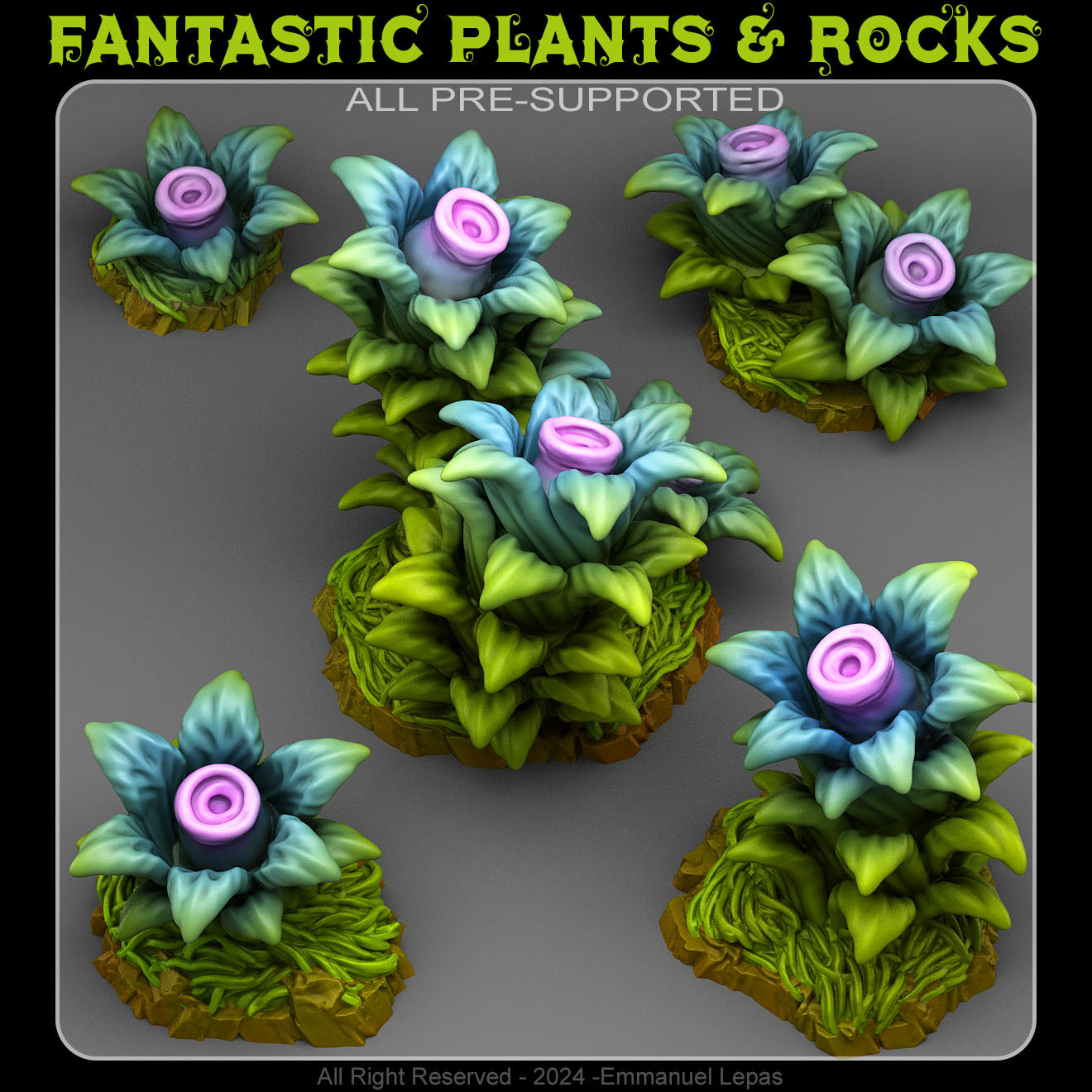 3D Printed Fantastic Plants and Rocks Dangerous Night Plants 28mm - 32mm D&D Wargaming (Online Only)