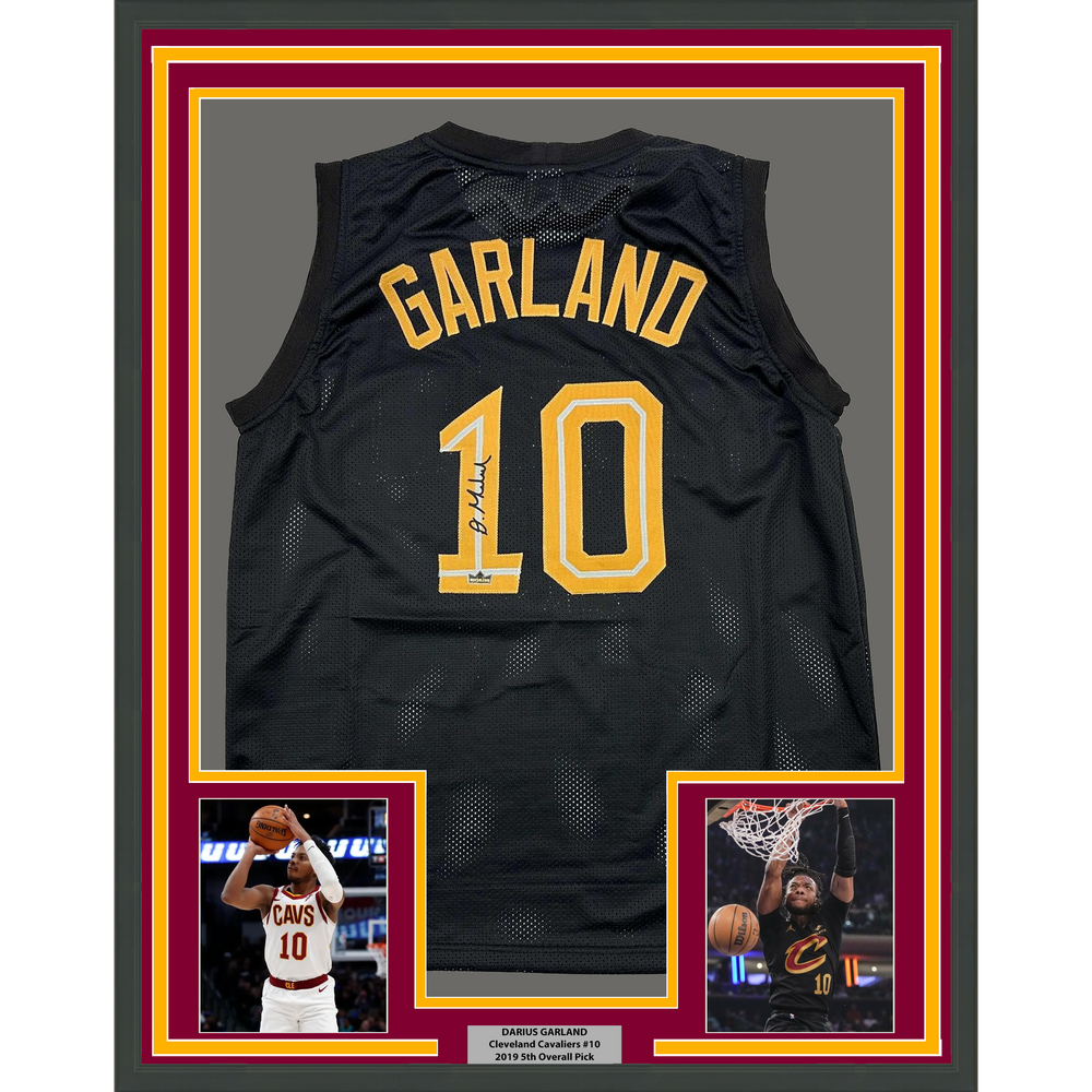 Framed Facsimile Autographed Darius Garland 35x39 Cleveland Black Reprint Laser Auto Basketball Jersey (ONLINE ORDER ONLY)