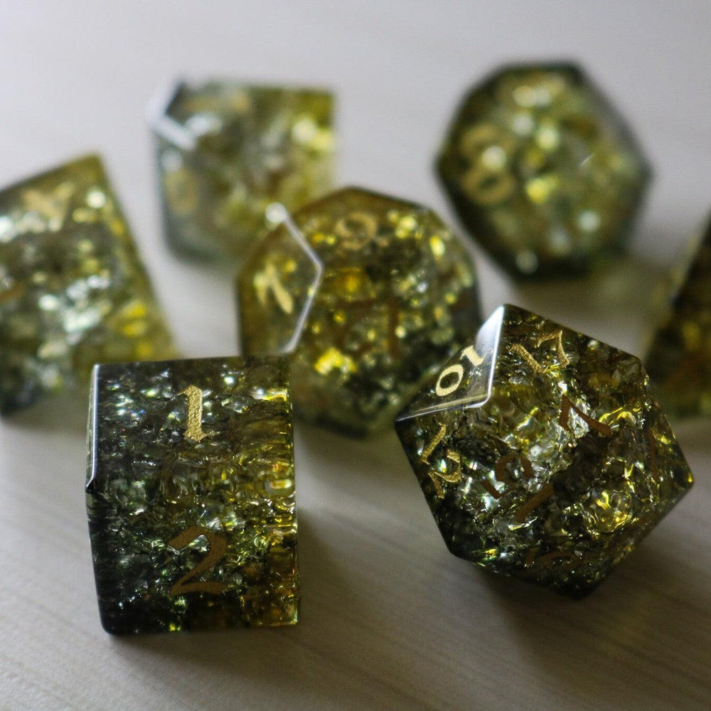 Dark Sun (Green And Yellow) Forge Fire Glass DND Dice Set (ONLINE ORDER ONLY)