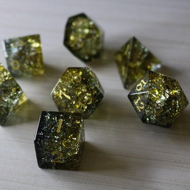 Dark Sun (Green And Yellow) Forge Fire Glass DND Dice Set (ONLINE ORDER ONLY)