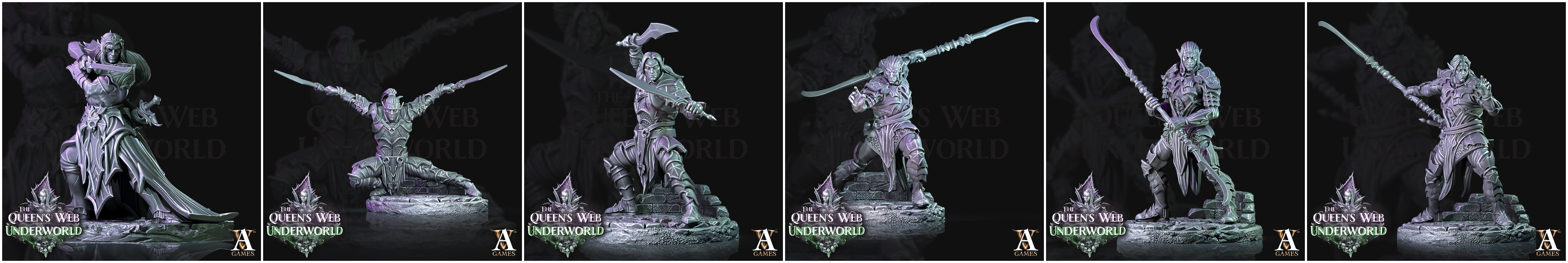3D Printed Archvillain Games Dark Elves Melee The Queen's Web Underworld 28 32mm D&D (Online Only)