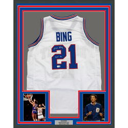 Framed Autographed/Signed Dave Bing HOF 90 35x39 Detroit White Basketball Jersey Beckett BAS COA (ONLINE ORDER ONLY)