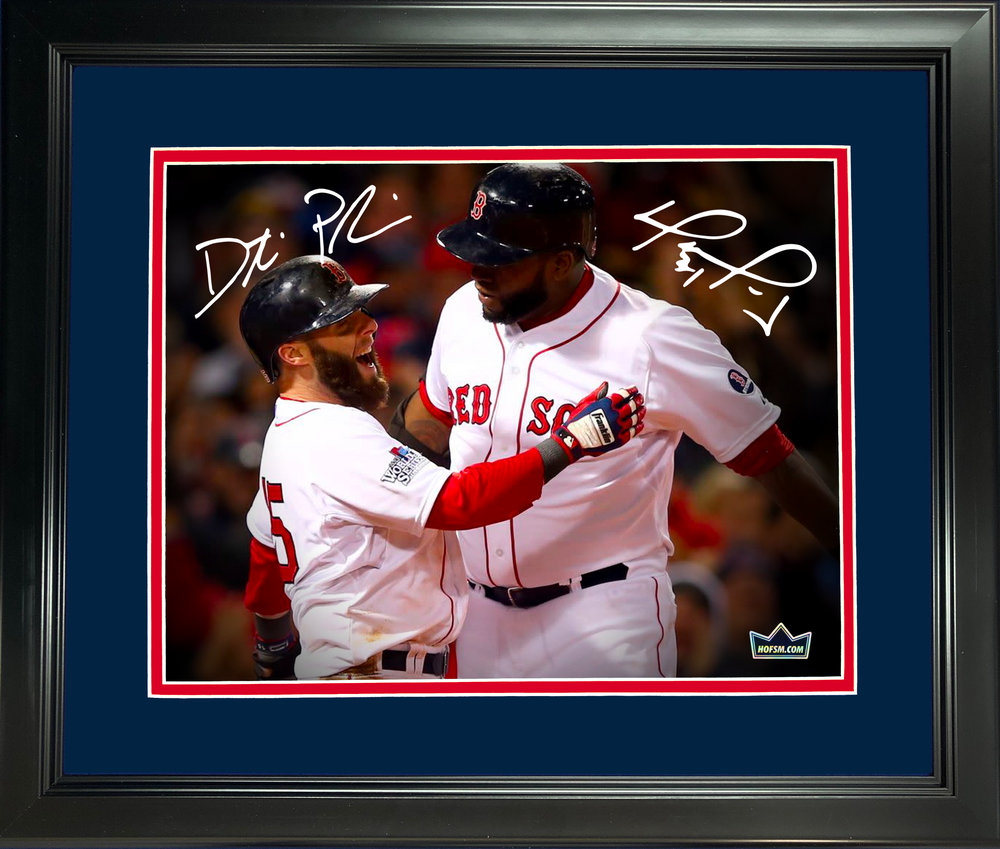 Framed David Ortiz Dustin Pedroia Boston Red Sox Dual Facsimile Laser Engraved Signature Auto 11"x14" Baseball Photo HOFSM Holo (ONLINE ORDER ONLY)
