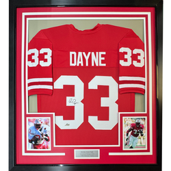 Framed Facsimile Autographed Ron Dayne 35x39 Wisconsin Red Reprint Laser Auto College Football Jersey (ONLINE ORDER ONLY)