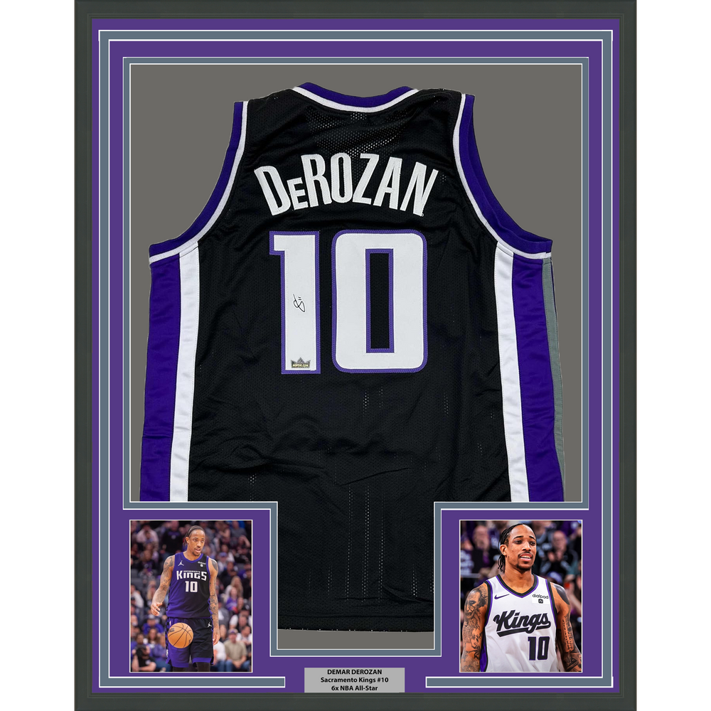 Framed Facsimile Autographed DeMar DeRozan 35x39 Sacramento Black Reprint Laser Auto Basketball Jersey (ONLINE ORDER ONLY)