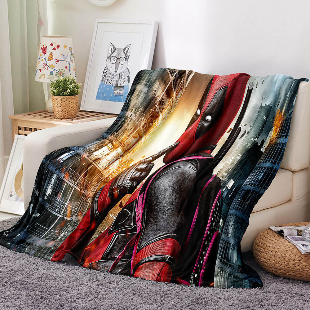 Deadpool Pattern Blanket Flannel Throw Room Decoration (Online Order Only)