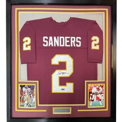 Framed Facsimile Autographed Deion Sanders 35x39 Florida State Maroon Reprint Laser Auto College Football Jersey (ONLINE ORDER ONLY)