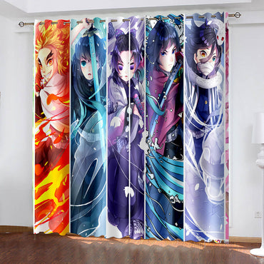 Demon Slayer Curtains Pattern Blackout Window Drapes (Online Order Only)