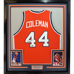 Framed Autographed/Signed Derrick Coleman 35x39 Syracuse Orange College Basketball Jersey Beckett BAS COA
