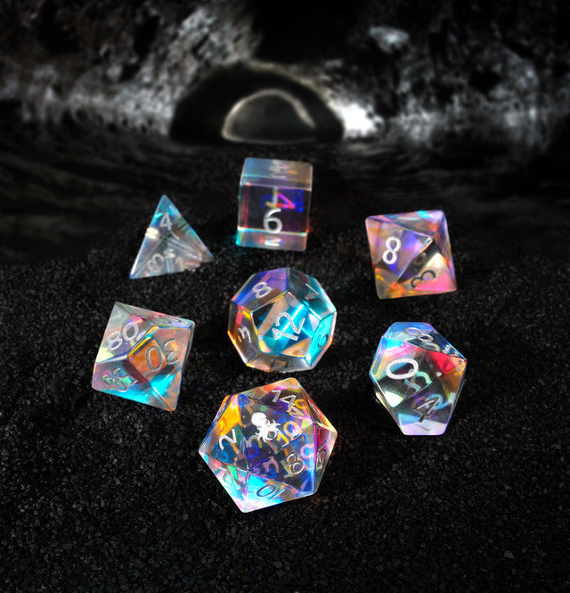 Kraken Dichroic Glass Semi-precious Gemstone Dice Set (Gothik Font) (ONLINE ORDER ONLY)