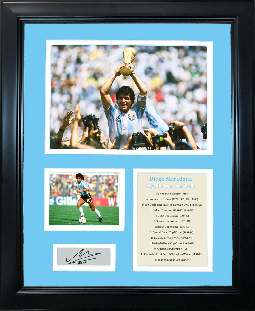 Framed Diego Maradona Argentina National Team 1986 World Cup Champion Facsimile Laser Engraved Signature Auto Soccer Futbol 11"x14" Photo Sig Collage (ONLINE ORDER ONLY)
