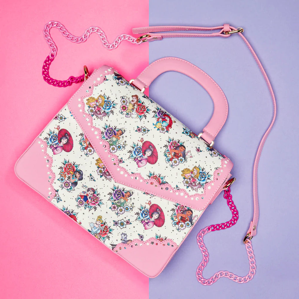 Disney Princess Floral Tattoo Pattern Crossbody Bag by Loungefly (Online Order Only)