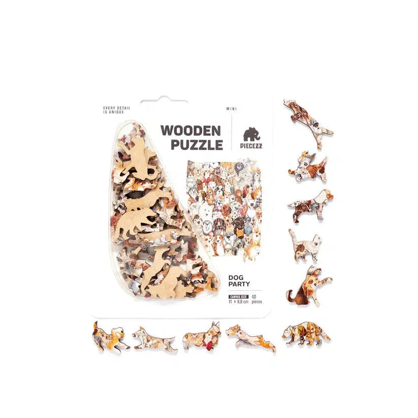 Dog Party 40 Piece Mini Wooden Jigsaw Puzzle Geek Toys (ONLINE ORDER ONLY)