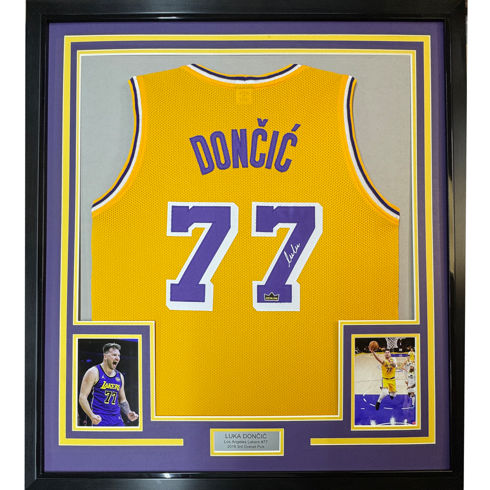 Framed Facsimile Autographed Luka Doncic 35x39 Los Angeles LA Yellow Reprint Laser Auto Basketball Jersey (ONLINE ORDER ONLY)