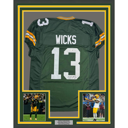 Framed Autographed/Signed Dontayvion Wicks 35x39 Green Bay Green Football Jersey JSA COA