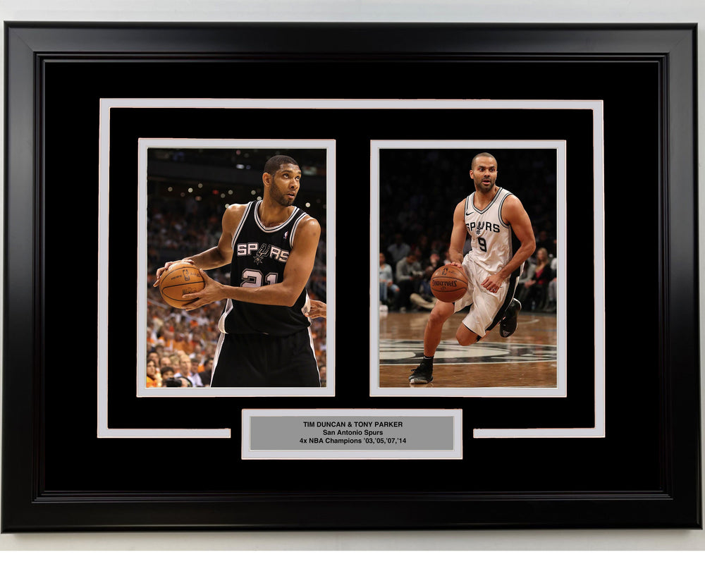 Framed Tim Duncan and Tony Parker San Antonio Spurs 17x23 Dual Basketball Photo (ONLINE ORDER ONLY)