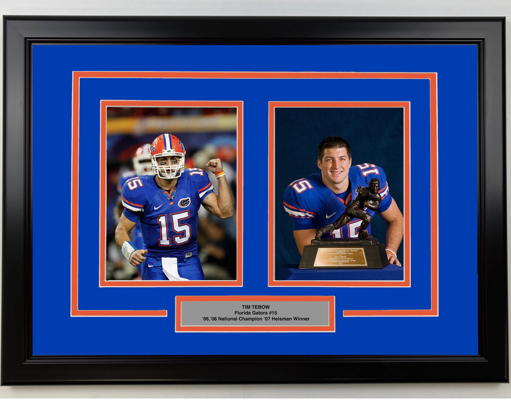 Framed Tim Tebow Florida Gators 17x23 Dual College Football Photo (ONLINE ORDER ONLY)