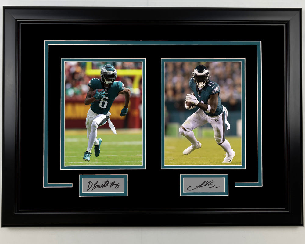 Framed DeVonta Smith and A.J. Brown Philadelphia Eagles Facsimile Laser Engraved Auto 17x23 Dual Football Photo (ONLINE ORDER ONLY)