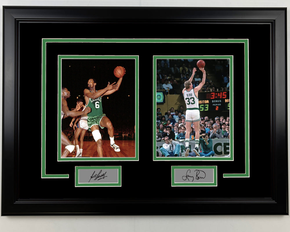 Framed Bill Russell and Larry Bird Facsimile Laser Engraved Signatures Boston Celtics 17x23 Dual Basketball Photo (ONLINE ORDER ONLY)