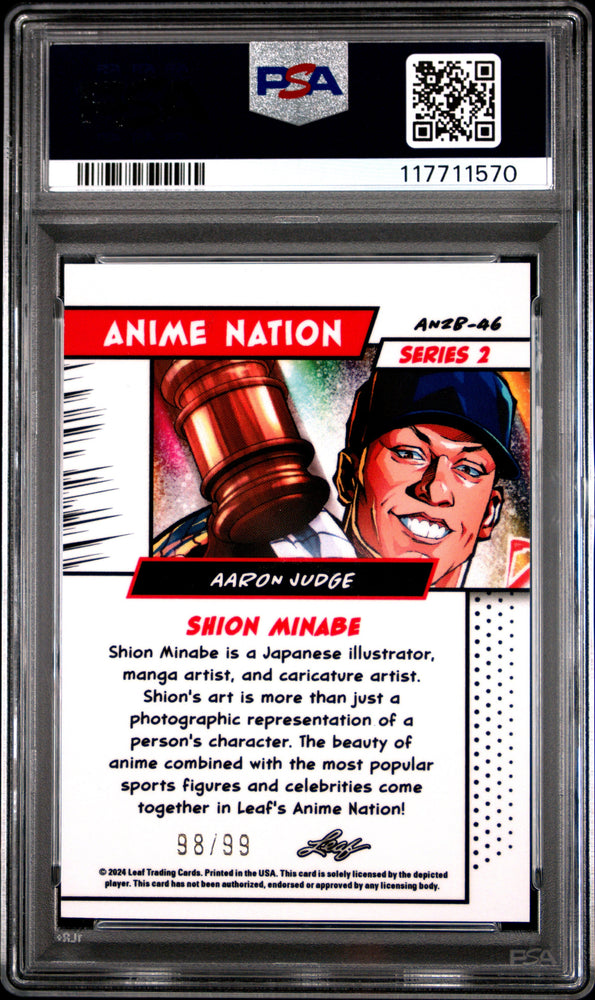 Graded 2024 Leaf Aaron Judge #AN2B46 Anime Nation Series 2 /99 Baseball Card PSA 6 Excellent (ONLINE ORDER ONLY)
