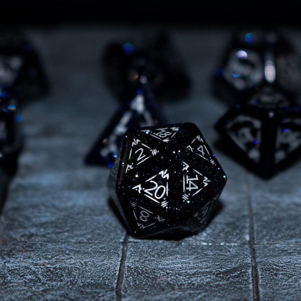 Dragon Shield Blue Sandstone (Silver Font) Gemstone DND Dice Set (ONLINE ORDER ONLY)
