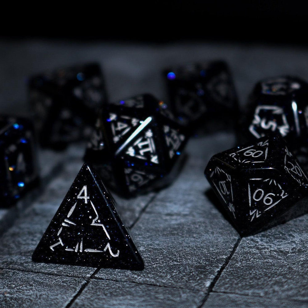 Dragon Shield Blue Sandstone (Silver Font) Gemstone DND Dice Set (ONLINE ORDER ONLY)