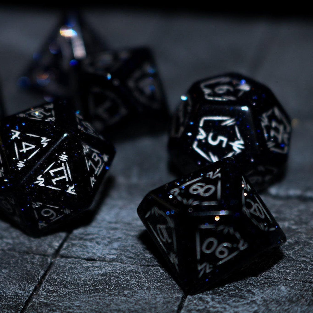 Dragon Shield Blue Sandstone (Silver Font) Gemstone DND Dice Set (ONLINE ORDER ONLY)