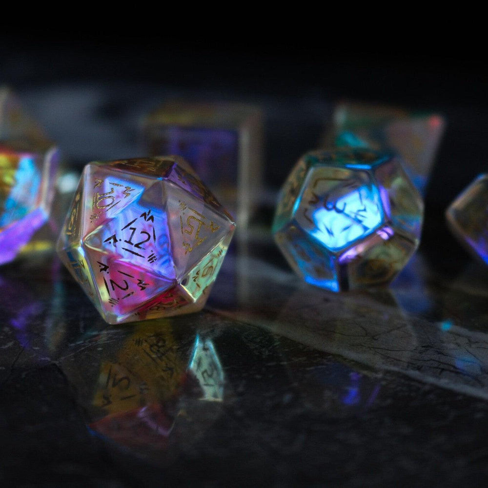 Dragon Shield Gemstone Dichroic Glass DND Dice Set (ONLINE ORDER ONLY)