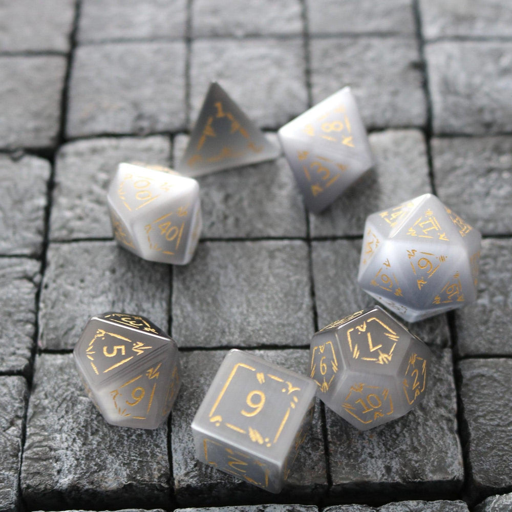 Dragon Shield Gray Cats Eye Gemstone DND Dice Set (ONLINE ORDER ONLY)