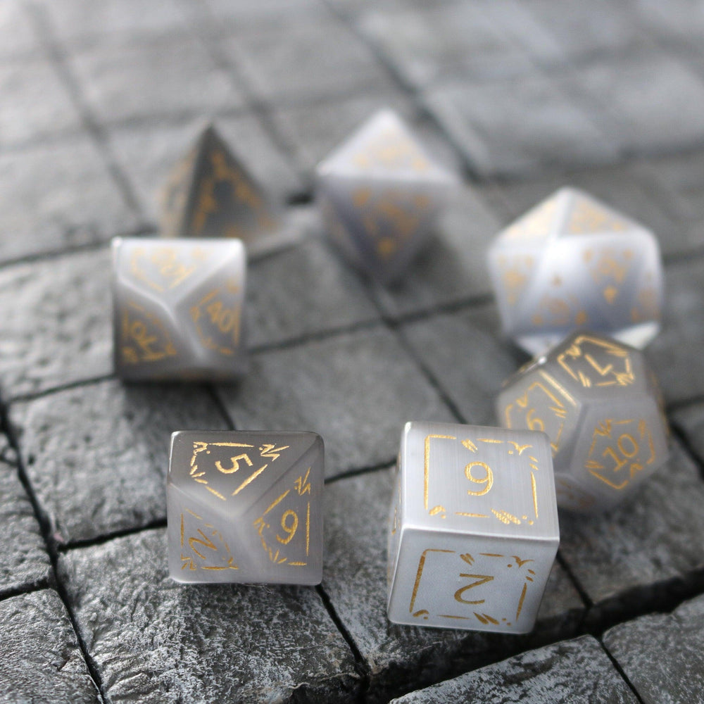 Dragon Shield Gray Cats Eye Gemstone DND Dice Set (ONLINE ORDER ONLY)