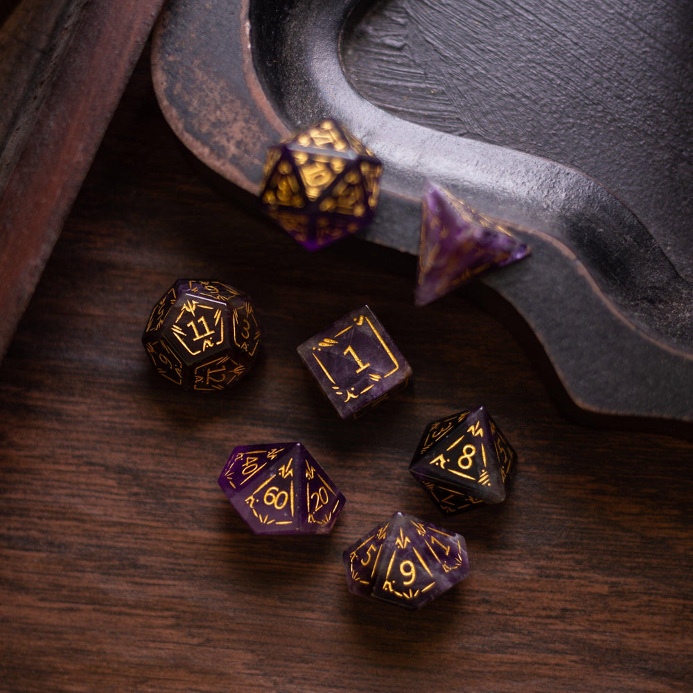 Dragon Shield Purple Amethyst Gemstone DND Dice Set (ONLINE ORDER ONLY)