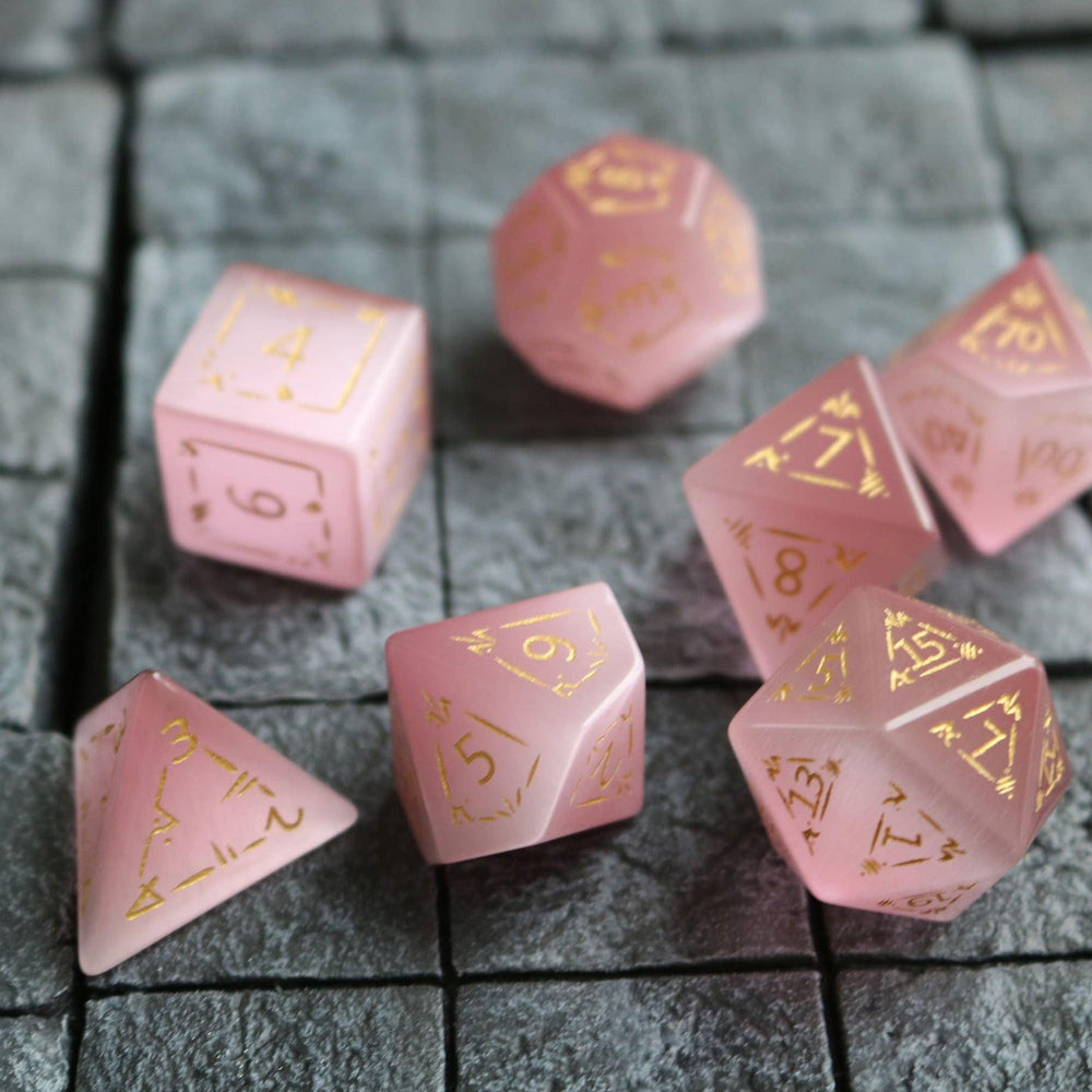 Dragon Shield Watermelon Cats Eye Stone Gemstone DND Dice Set (ONLINE ORDER ONLY)