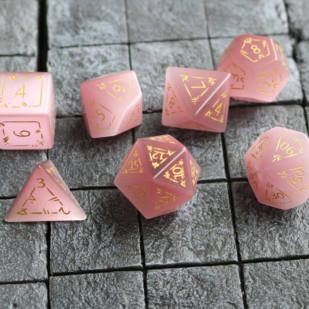 Dragon Shield Watermelon Cats Eye Stone Gemstone DND Dice Set (ONLINE ORDER ONLY)