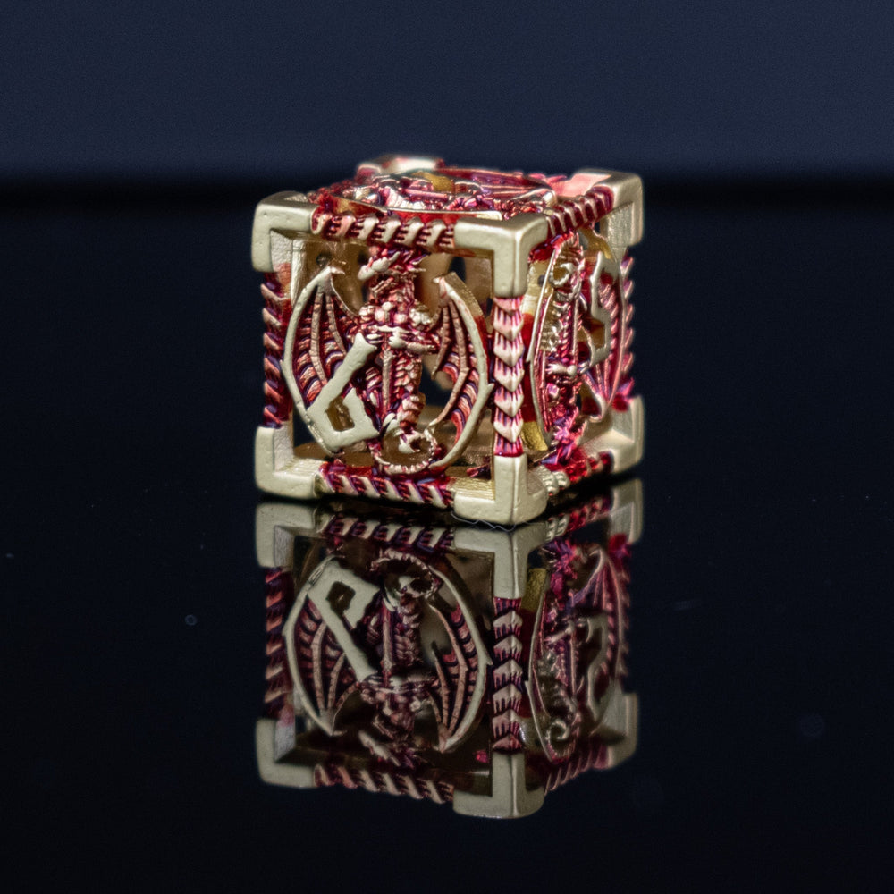 Pre-Order|| Dragonguard Hollow Metal Dice Set - Crimson and Gold