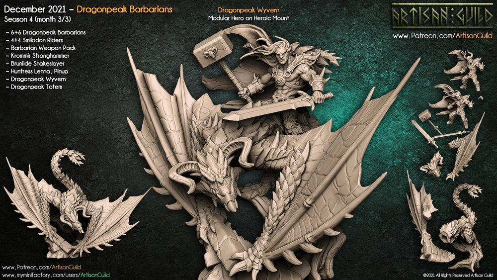 3D Printed Artisan Guild Dragonpeak Wyvern Dragonpeak Barbarians 28mm 32mm (Online Only)
