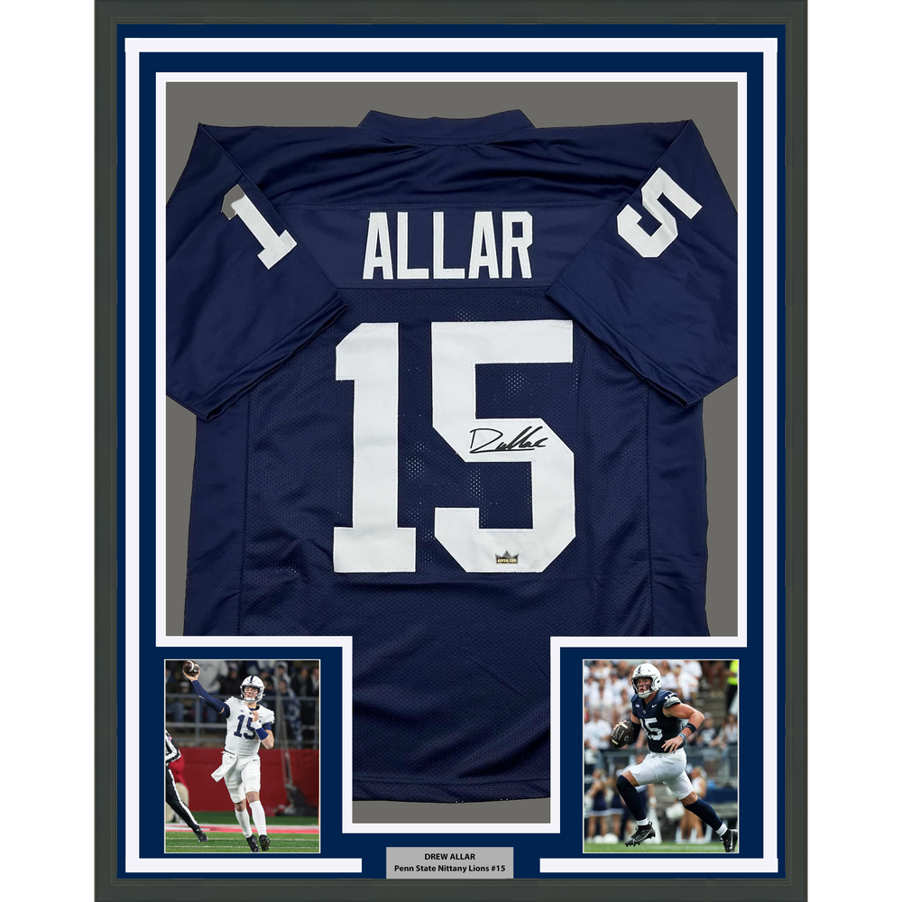 Framed Facsimile Autographed Drew Allar 35x39 Penn State Blue Reprint Laser Auto College Football Jersey (ONLINE ORDER ONLY)
