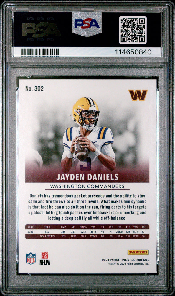 Graded 2024 Panini Prestige Jayden Daniels #302 Hyper Xtra Points Rookie RC Football Card PSA 10 Gem Mint (ONLINE ORDER ONLY)