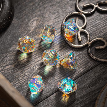 Dwarf Cut Dichroic Glass Premium DND Dice Set (ONLINE ORDER ONLY)
