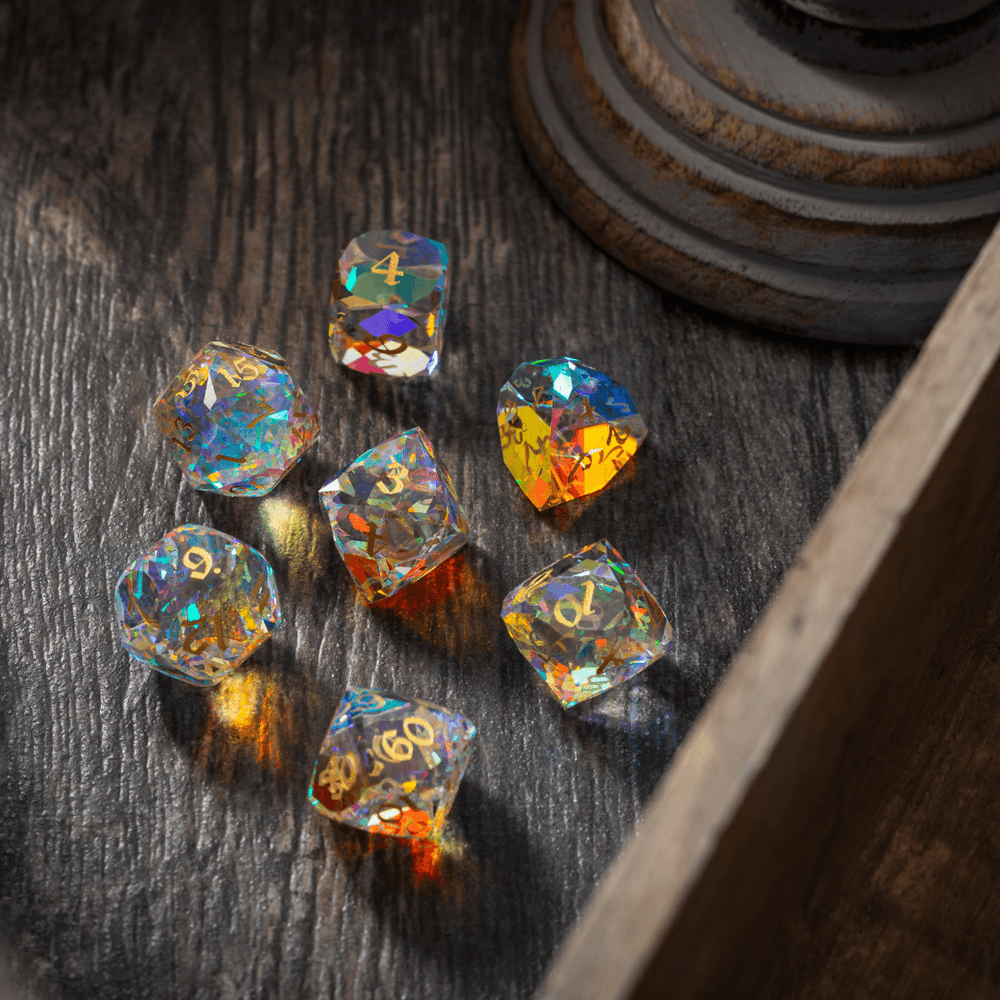 Dwarf Cut Dichroic Glass Premium DND Dice Set (ONLINE ORDER ONLY)
