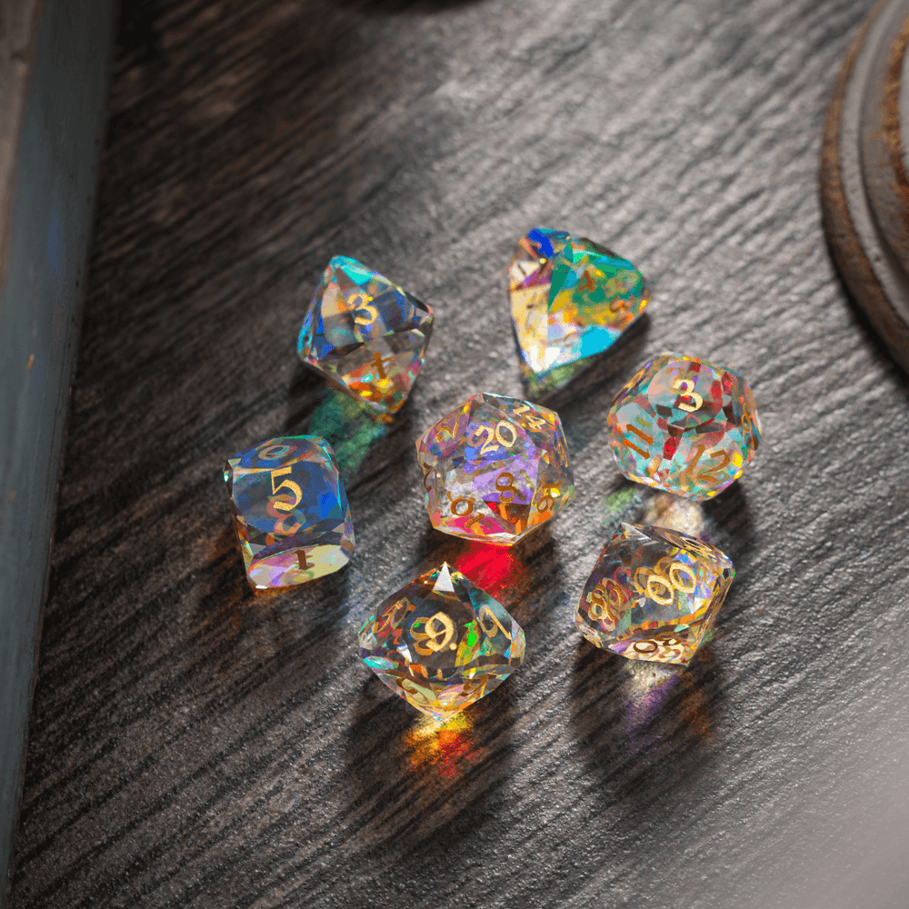 Dwarf Cut Dichroic Glass Premium DND Dice Set (ONLINE ORDER ONLY)