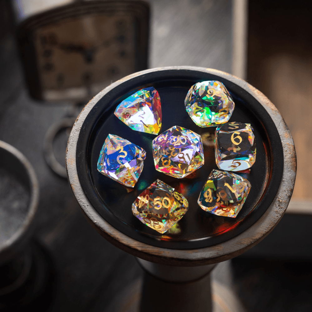 Dwarf Cut Dichroic Glass Premium DND Dice Set (ONLINE ORDER ONLY)