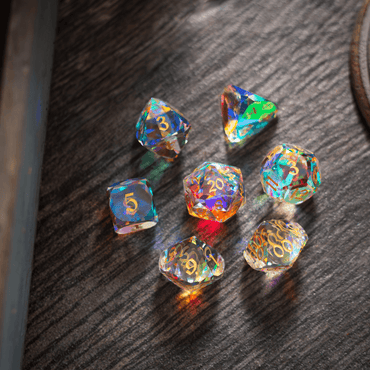 Dwarf Cut Dichroic Glass Premium DND Dice Set (ONLINE ORDER ONLY)