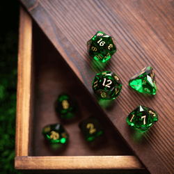 Dwarf Cut Green Gemstone Glass Premium DND Dice Set (ONLINE ORDER ONLY)