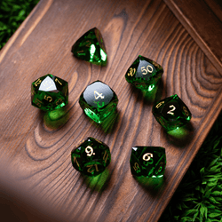 Dwarf Cut Green Gemstone Glass Premium DND Dice Set (ONLINE ORDER ONLY)