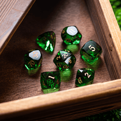 Dwarf Cut Green Gemstone Glass Premium DND Dice Set (ONLINE ORDER ONLY)